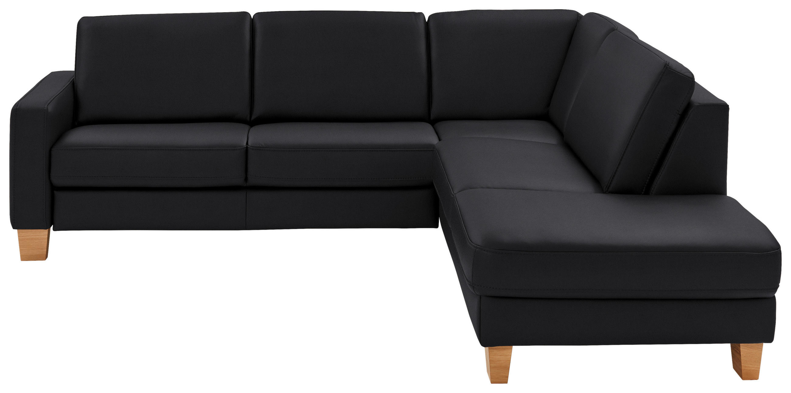 ECKSOFA in Echtleder Schwarz  - Eiche Bianco/Schwarz, Konventionell, Leder/Holz (257/235cm) - Valdera
