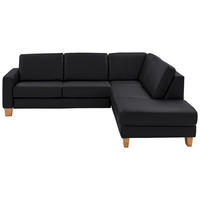 ECKSOFA in Echtleder Schwarz  - Eiche Bianco/Schwarz, Konventionell, Leder/Holz (257/235cm) - Valdera