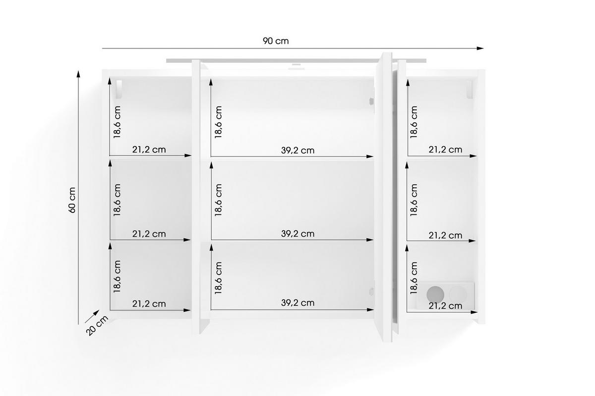 SPIEGELSCHRANK 90/60/20 cm  - Weiß, MODERN, Glas/Holzwerkstoff (90/60/20cm) - MID.YOU