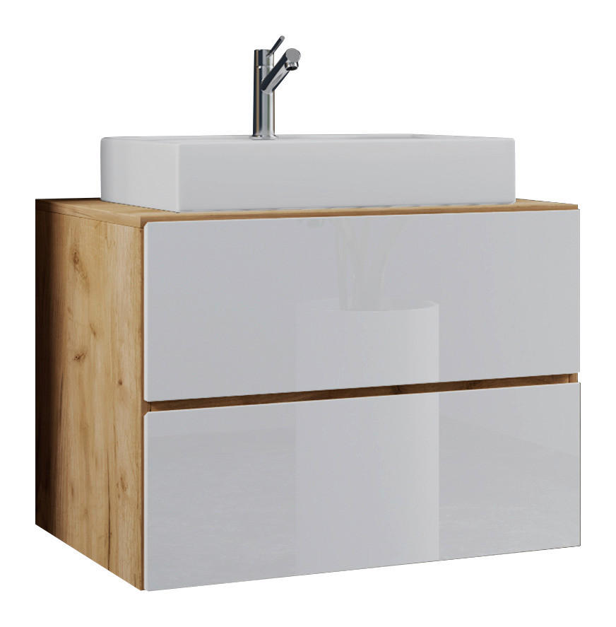 TVÄTTSTÄLL MED KOMMOD vit, honungsek /60 cm