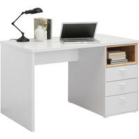 SCHREIBTISCH 120/70/74 cm Weiß, Eichefarben  - Eichefarben/Alufarben, Design, Holzwerkstoff/Metall (120/70/74cm) - Hom`in