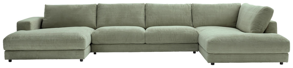 WOHNLANDSCHAFT in Cord Dunkelgrün  - Dunkelgrün/Schwarz, Design, Kunststoff/Textil (190/425/224cm) - Hom`in