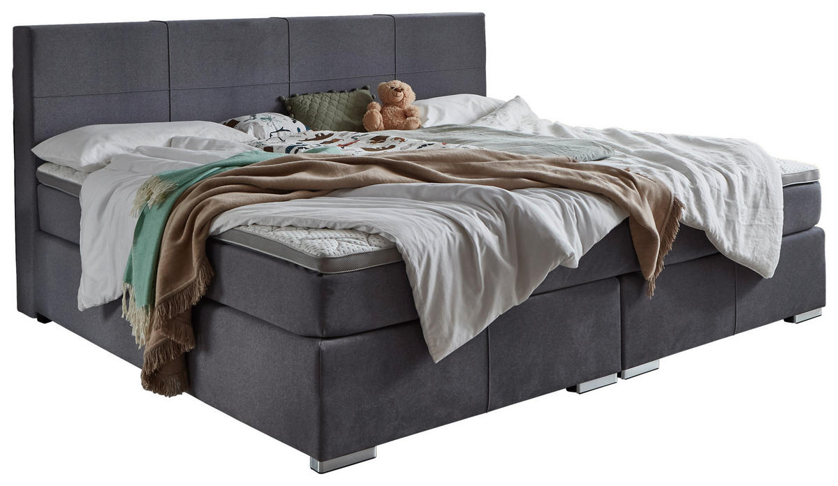 BOXSPRINGBETT 240/200 cm  in Grau  - Chromfarben/Grau, Konventionell, Holz/Kunststoff (240/200cm) - Carryhome