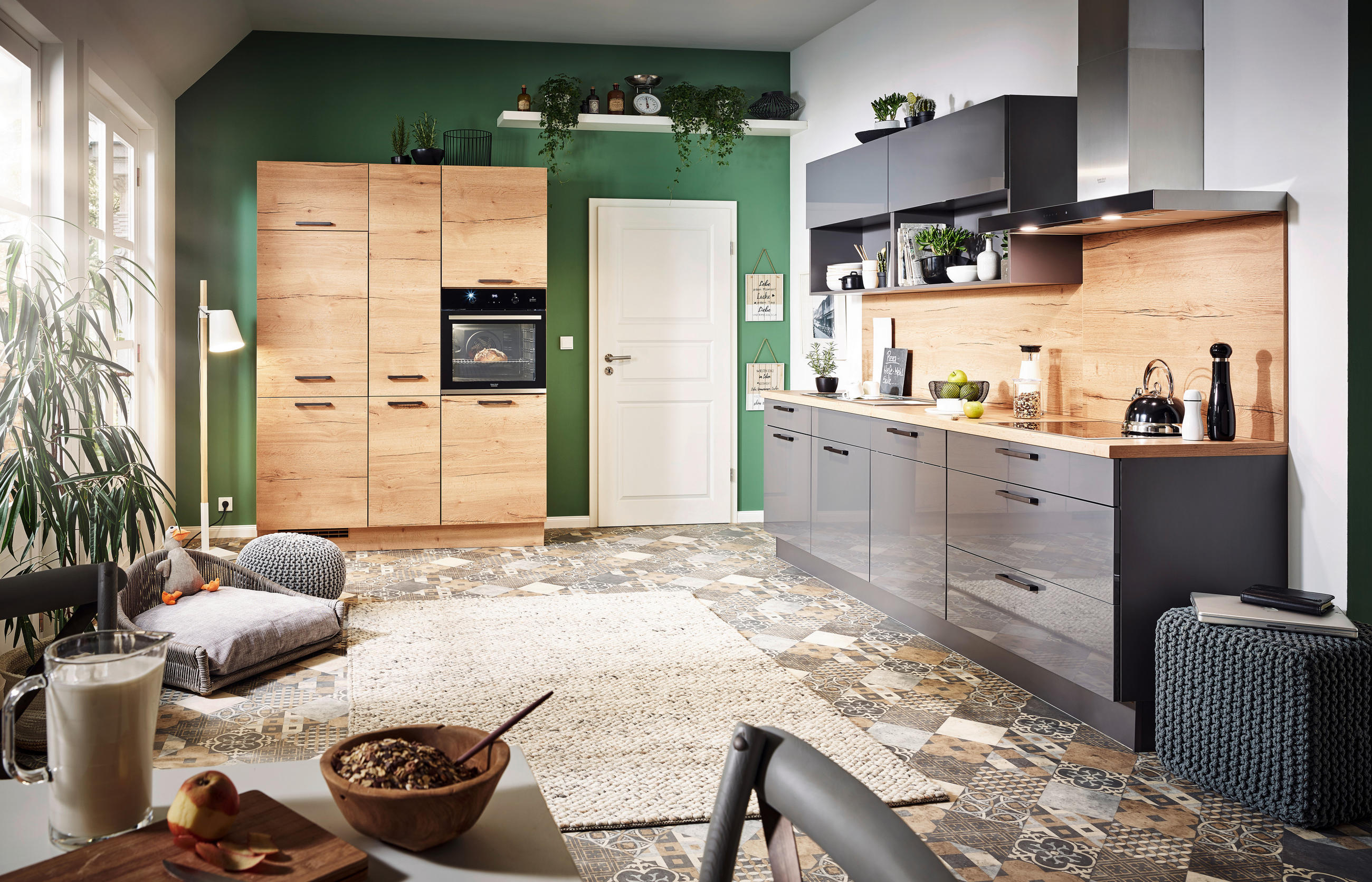 EINBAUKÜCHE 382  - Eichefarben/Grau, Design, Holzwerkstoff - Celina