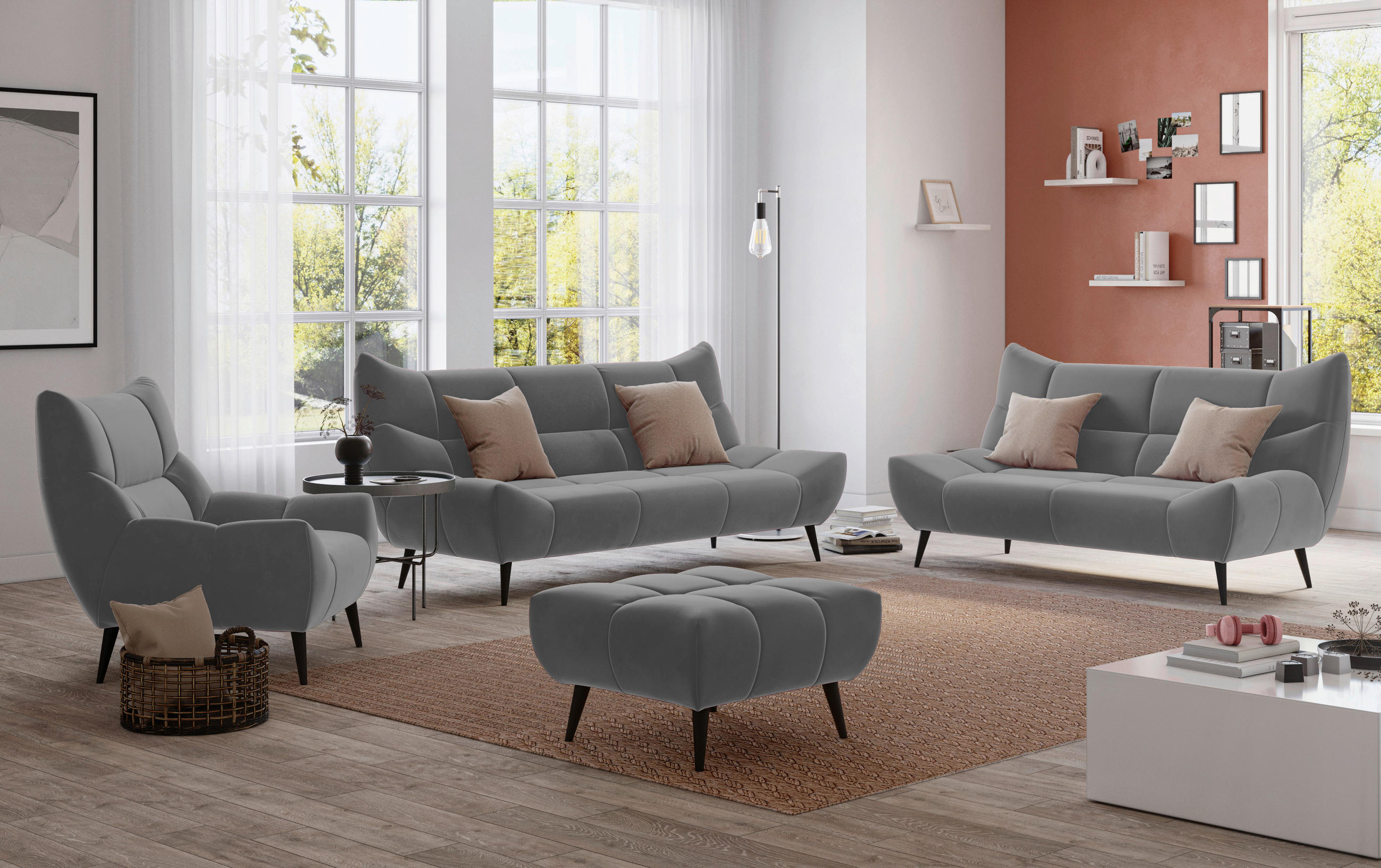 2-SITZER-SOFA Mikrofaser Grau  - Schwarz/Grau, Design, Textil/Metall (190/106/99cm) - Xora