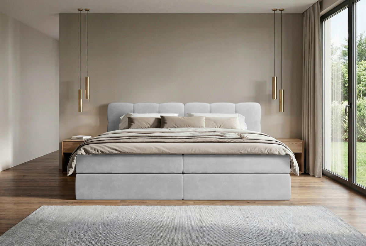 BOXBETT 240/200 cm,  in Silberfarben, Matratze, Bettkasten, Topper, H3 = fest  - Silberfarben/Schwarz, KONVENTIONELL, Kunststoff/Textil (240/200cm) - Chameo