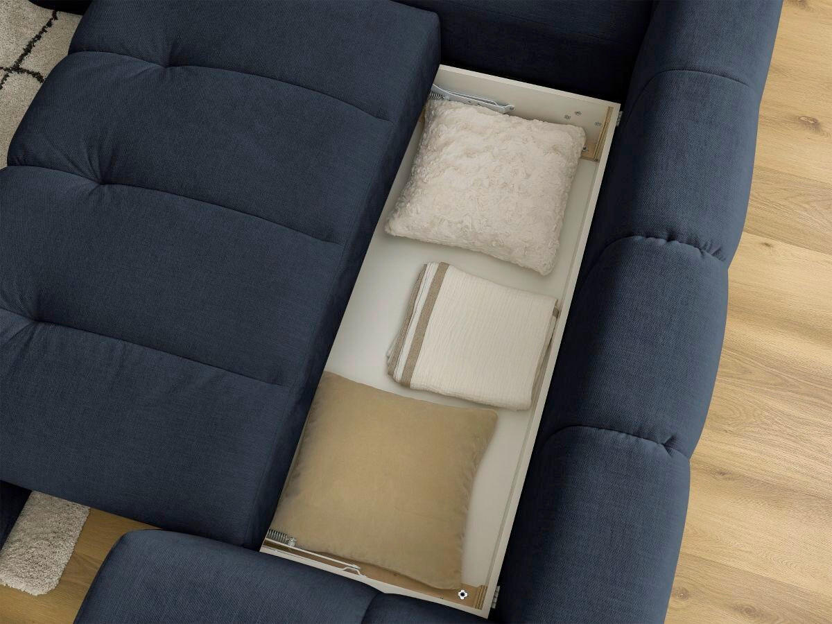 ECKSCHLAFSOFA FUJI Leinenoptik Dunkelblau  inkl.  - Schwarz/Dunkelblau, MODERN, Kunststoff/Textil (204/282cm)