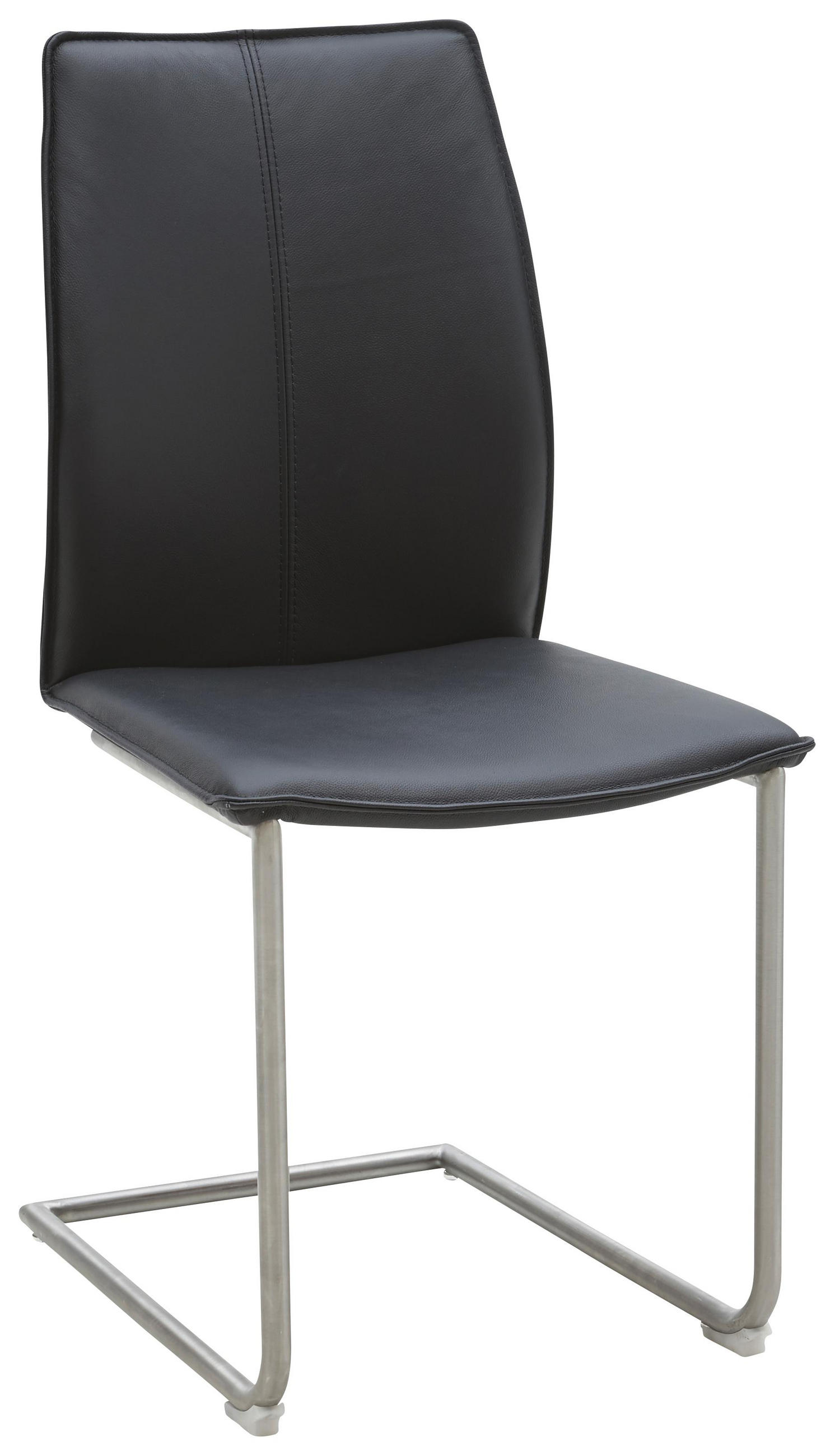 Schwingstuhl in Metall, Leder Schwarz, Edelstahlfarben