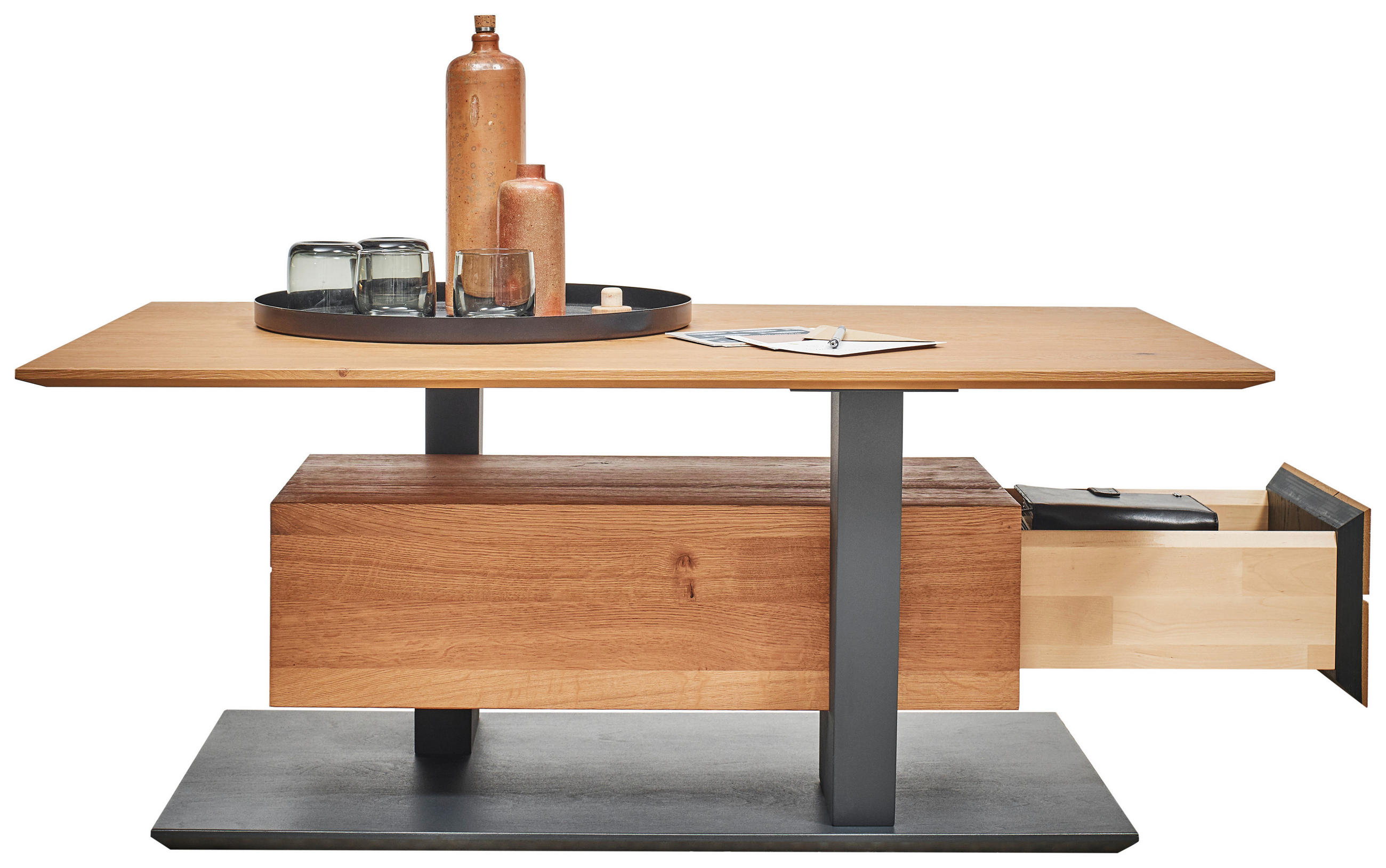 COUCHTISCH Kerneiche massiv 110/70/45 cm rechteckig Eichefarben  - Eichefarben/Anthrazit, Natur, Holz (110/70/45cm) - Valnatura