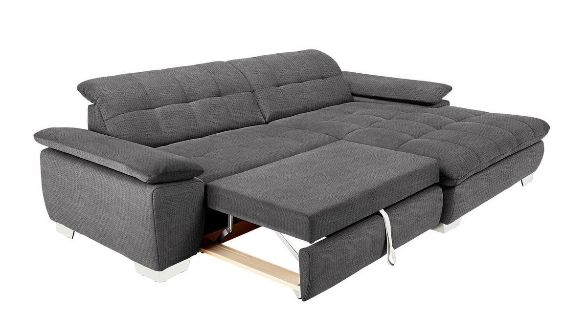 ECKSOFA in Mikrofaser Dunkelgrau  - Chromfarben/Dunkelgrau, Design, Textil/Metall (265/180cm) - Carryhome