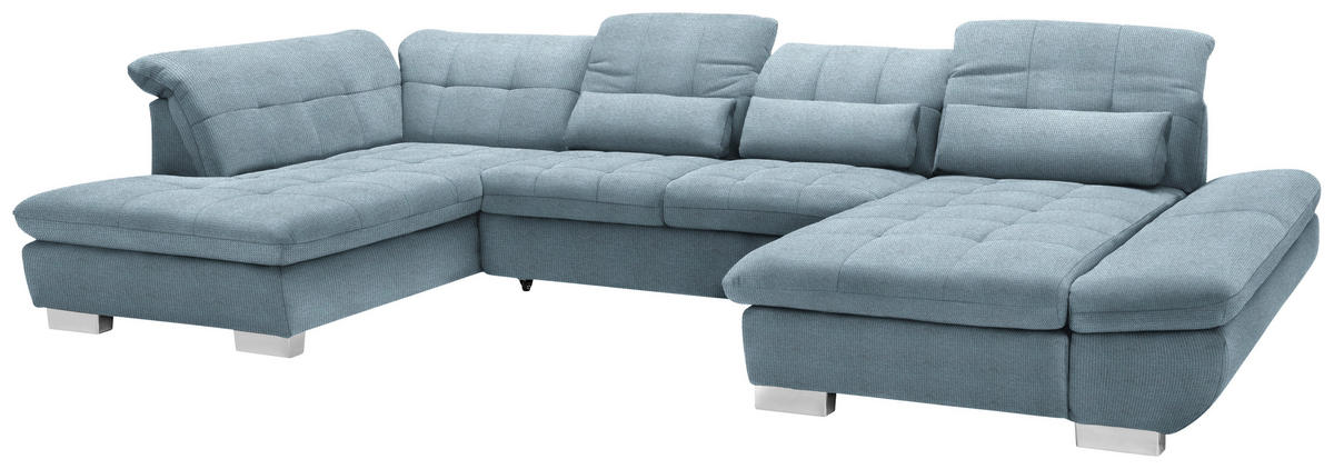 WOHNLANDSCHAFT in Mikrofaser Hellblau  - Chromfarben/Hellblau, Design, Kunststoff/Textil (211/350/204cm) - Xora