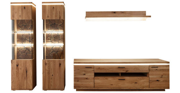 WOHNWAND 4-teilig  in Grau, Eichefarben  340/204/50 cm  - Eichefarben/Anthrazit, Natur, Glas/Holz (340/204/50cm) - Linea Natura