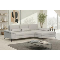 ECKSOFA COSTELLO E Hellgrau Echtleder Nierenkissen, Armteilverstellung, Sitztiefenverstellung  - Hellgrau/Schwarz, Basics, Leder/Textil (301/176cm) - Sit & More
