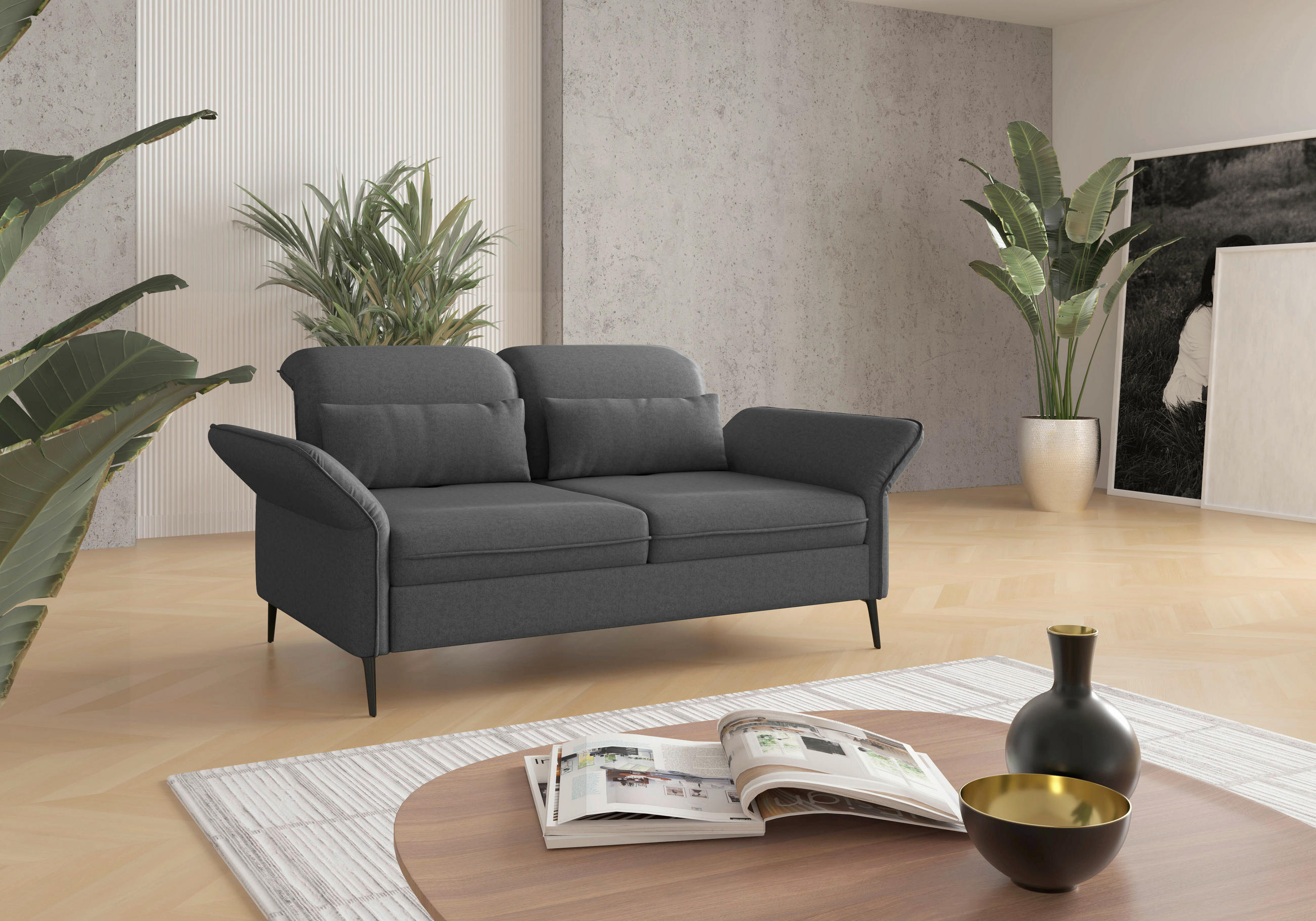 2,5-SITZER Flachgewebe Dunkelgrau  - Dunkelgrau/Schwarz, KONVENTIONELL, Textil/Metall (189/92/123cm) - Sit & More
