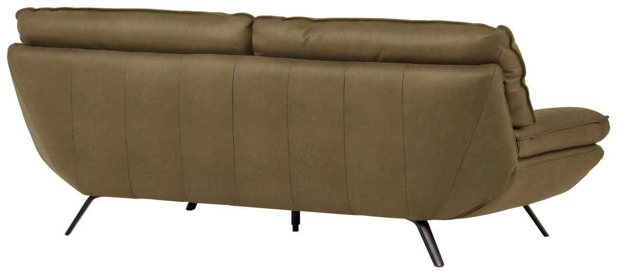 3-SITZER-SOFA in Leder Olivgrün  - Schwarz/Olivgrün, Design, Leder/Metall (226/95/95cm) - Celina