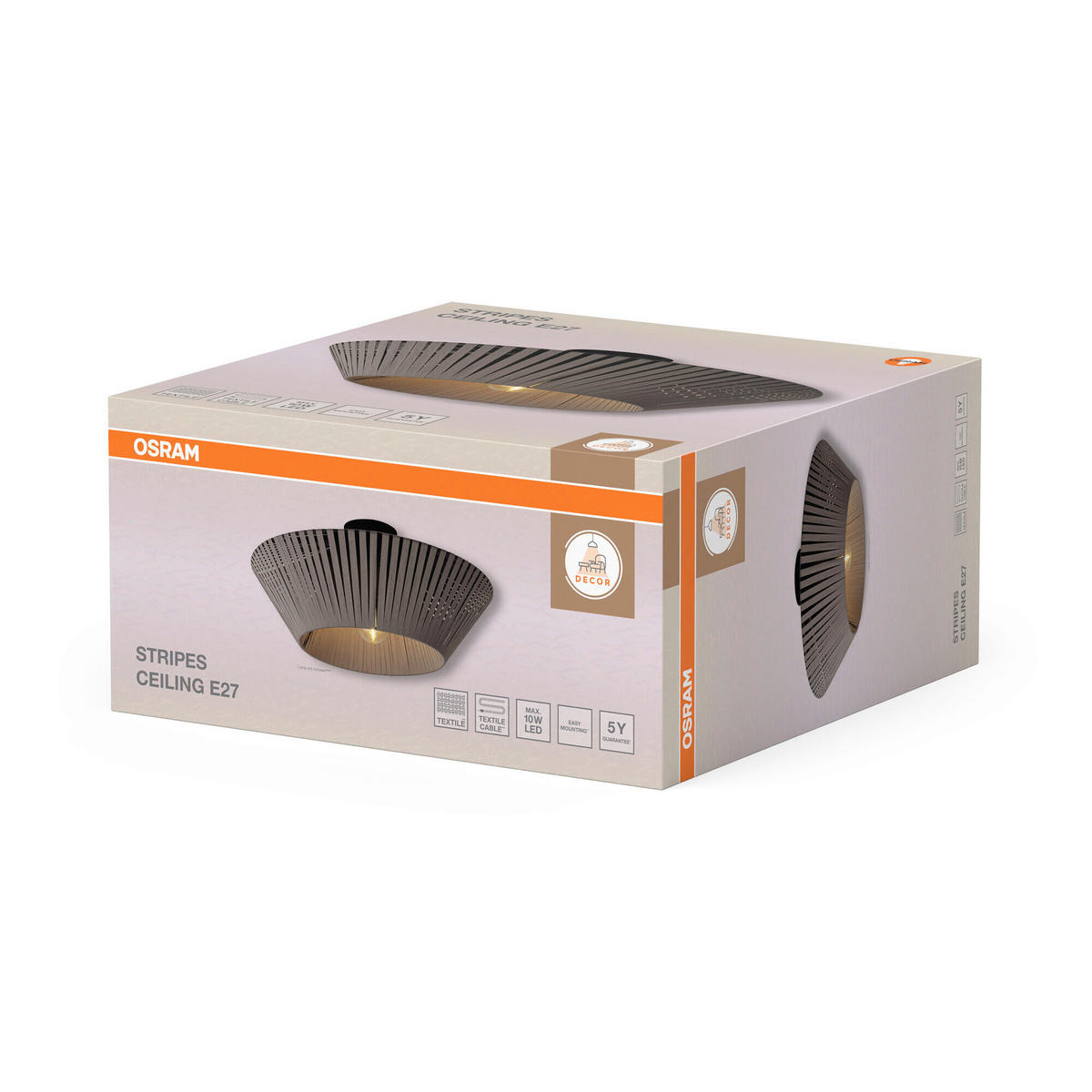 DECKENLEUCHTE 40,5/19 cm   - Dunkelgrau, Basics, Textil/Metall (40,5/19cm) - Osram