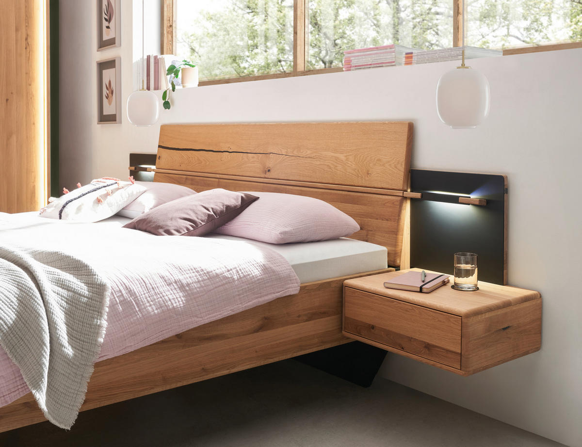 BETTANLAGE 180/200 cm  in Anthrazit, Wildeiche  - Wildeiche/Anthrazit, Natur, Holz (180/200cm) - Valnatura
