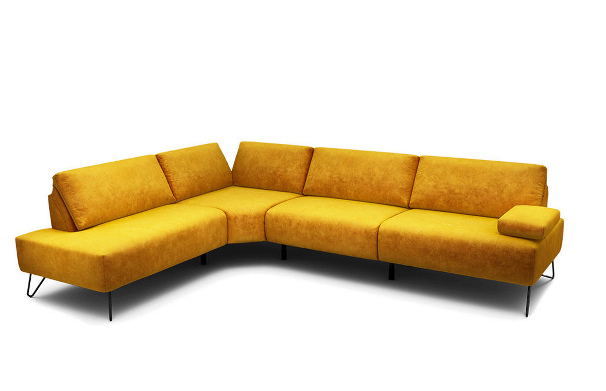 ECKSOFA Cosy Gelb Samt  - Gelb/Schwarz, Design, Textil/Metall (213/288-303cm) - SENSOO