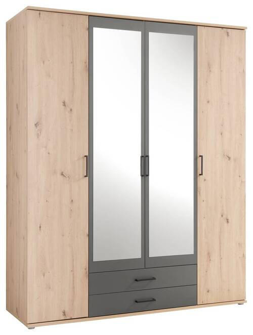 DREHTÜRENSCHRANK 159/196/53,5 cm 4-türig Anthrazit, Eichefarben  - Eichefarben/Anthrazit, Basics, Glas/Holzwerkstoff (159/196/53,5cm) - MID.YOU