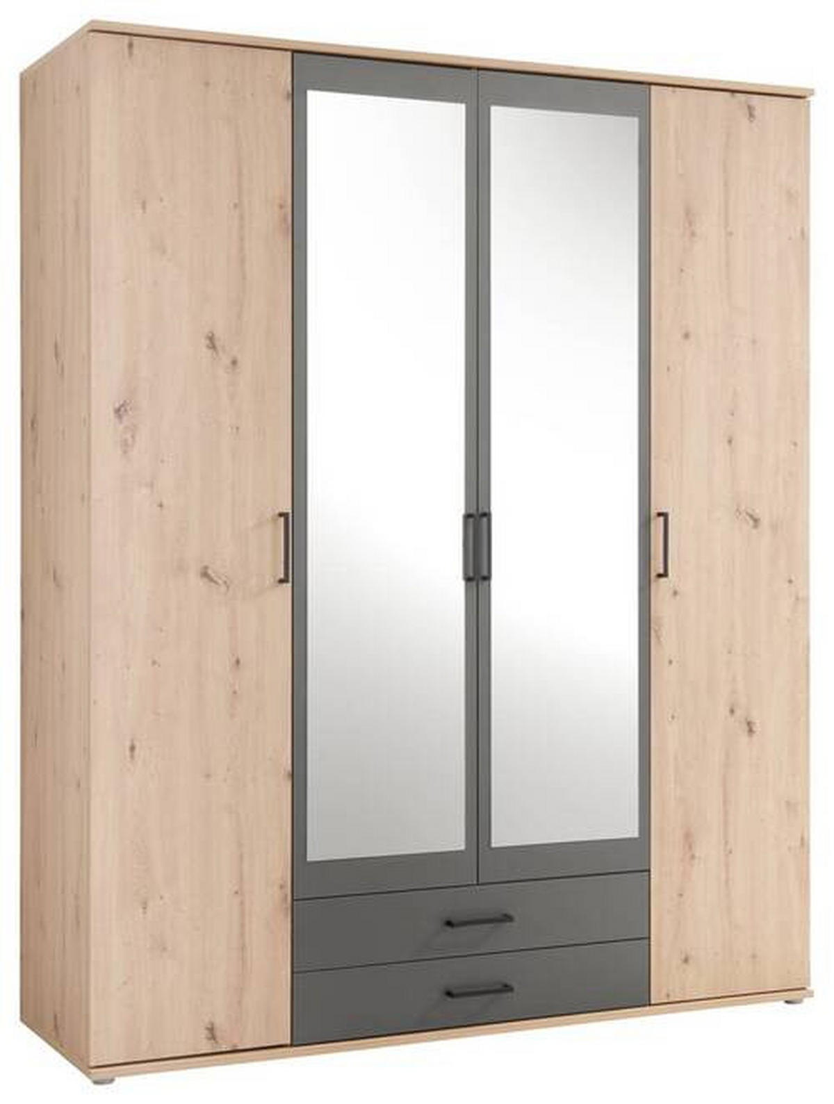 DREHTÜRENSCHRANK 159/196/53,5 cm 4-türig Anthrazit, Eichefarben  - Eichefarben/Anthrazit, Basics, Glas/Holzwerkstoff (159/196/53,5cm) - MID.YOU