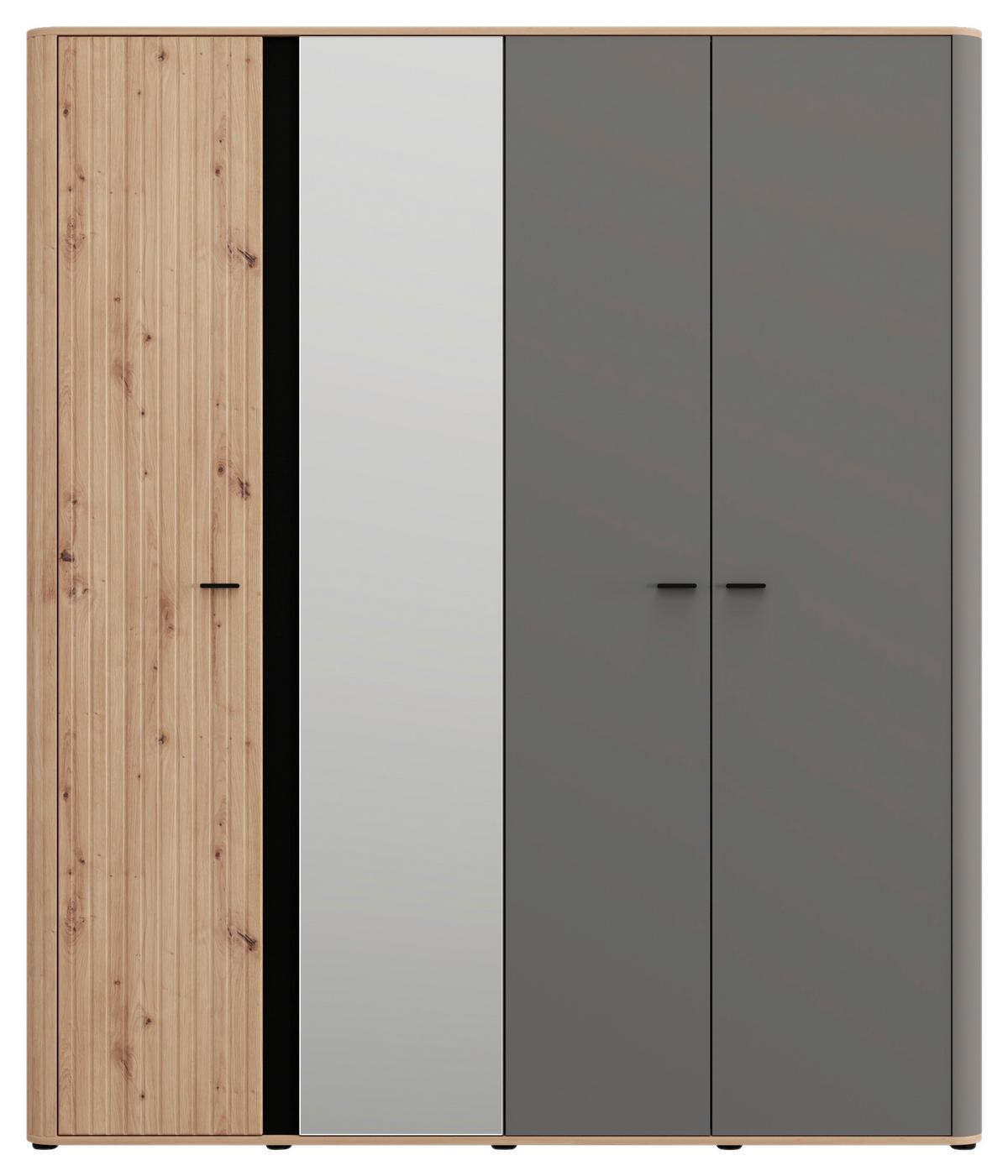 KLEIDERSCHRANK 179,5/210,5/56 cm,  in Graphitfarben, Schwarz, Eiche Artisan, 4-türig  - Graphitfarben/Schwarz, MODERN, Glas/Holzwerkstoff (179,5/210,5/56cm) - MID.YOU