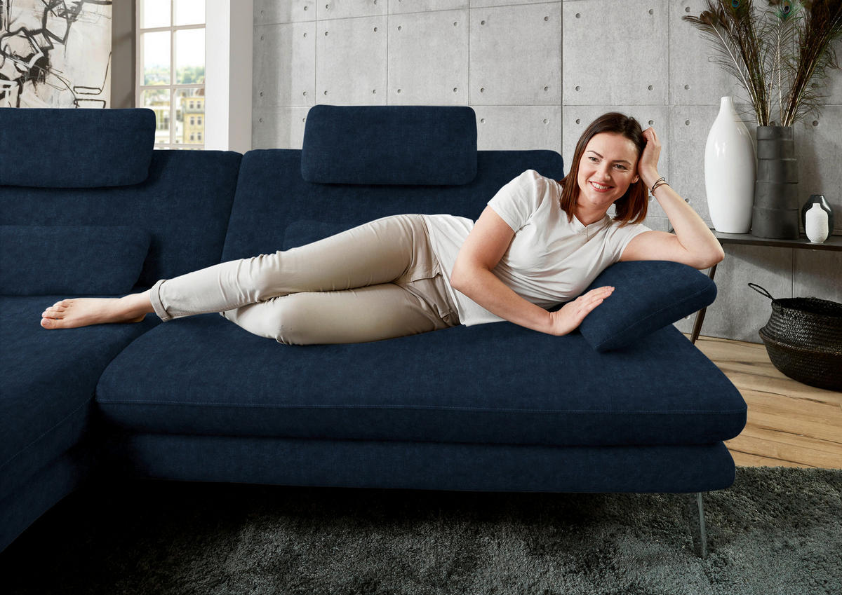 ECKSOFA in Velours Dunkelblau  - Schwarz/Dunkelblau, Design, Textil/Metall (184/284cm) - Dieter Knoll