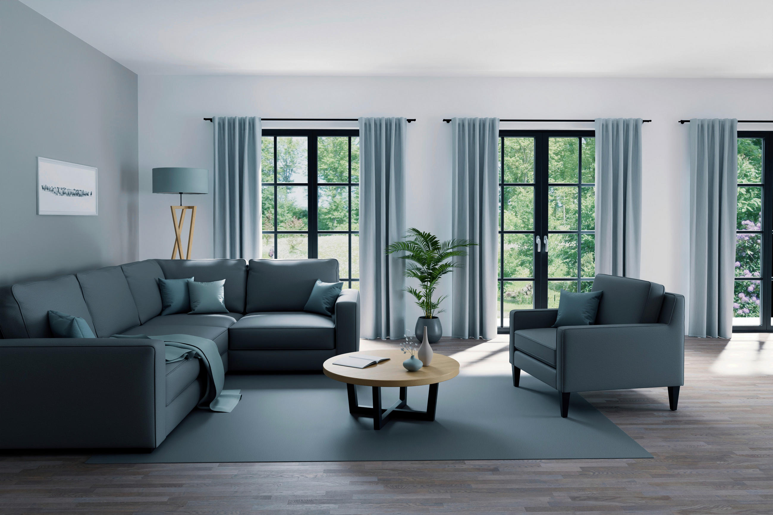 FERTIGVORHANG blickdicht  - Pastellblau, Basics, Textil (140/245cm)