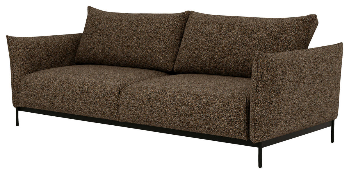 SOFA in Chenille Braun  - Schwarz/Braun, Design, Textil/Metall (223/96/95cm) - Livetastic
