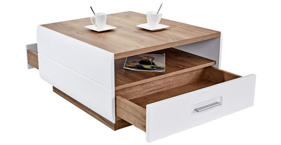 Couchtisch Holz mit Lade + Ablagefächer Avensis, Dekor - Eichefarben/Weiß, MODERN, Holzwerkstoff (75/40/75cm) - Luca Bessoni