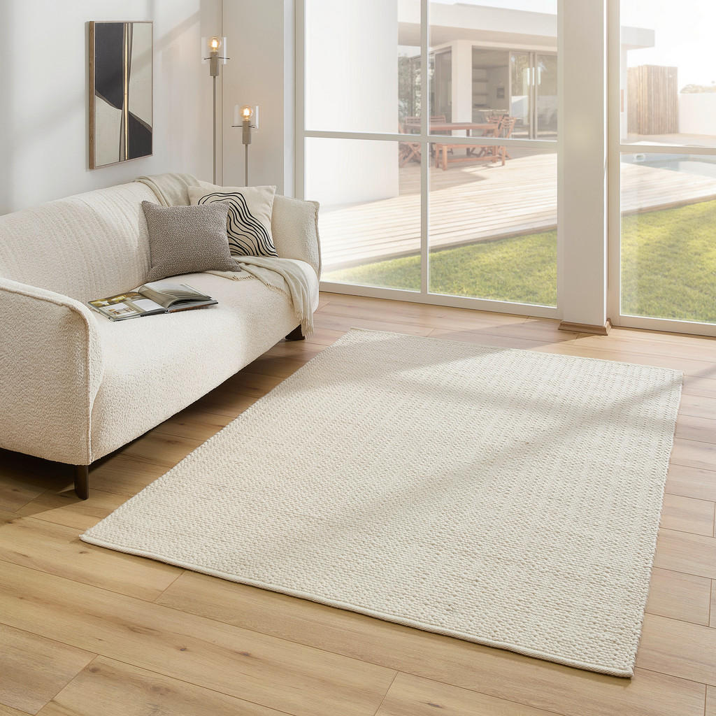 Thumbnail - Linea Natura Handwebteppich, Beige, Textil, Uni, rechteckig, 70x130 cm, AZO-frei, Handmade in India, pflegeleicht, leich...