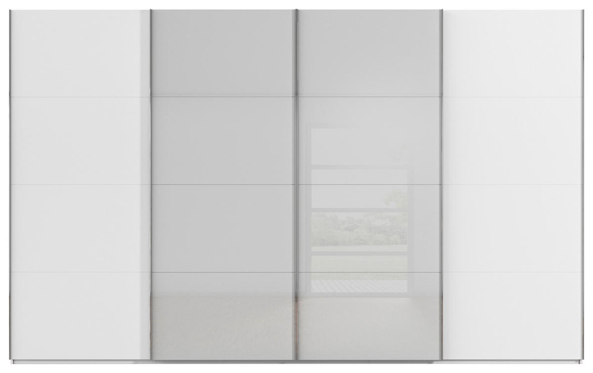 SCHWEBETÜRENSCHRANK 361/235/68 cm 4-türig Grau, Weiß  - Chromfarben/Weiß, KONVENTIONELL, Glas/Holzwerkstoff (361/235/68cm) - Novel