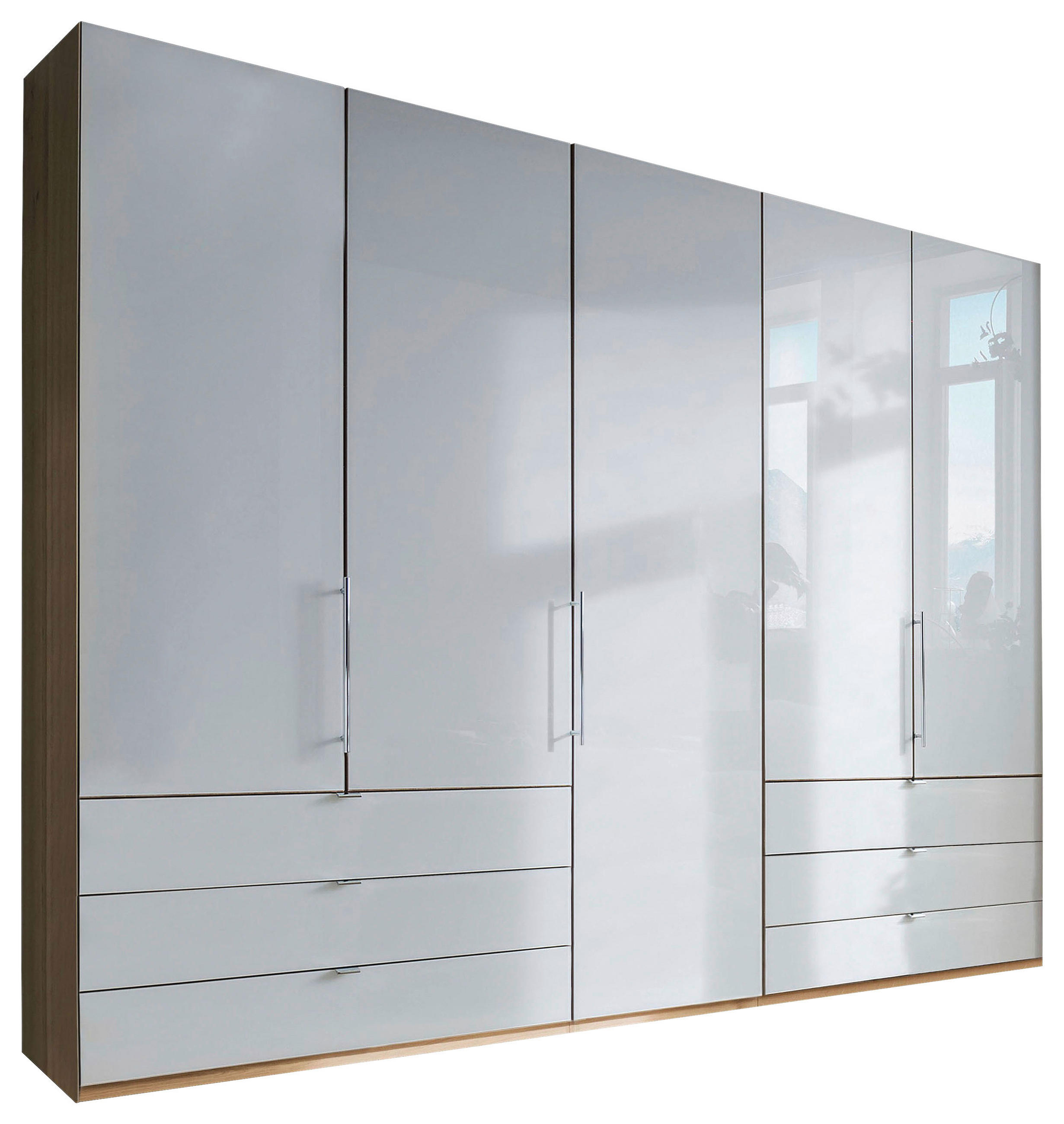 FALTTÜRENSCHRANK 250/216/58 cm 3-türig Weiß, Eichefarben  - Chromfarben/Eichefarben, KONVENTIONELL, Glas/Holzwerkstoff (250/216/58cm) - Venda