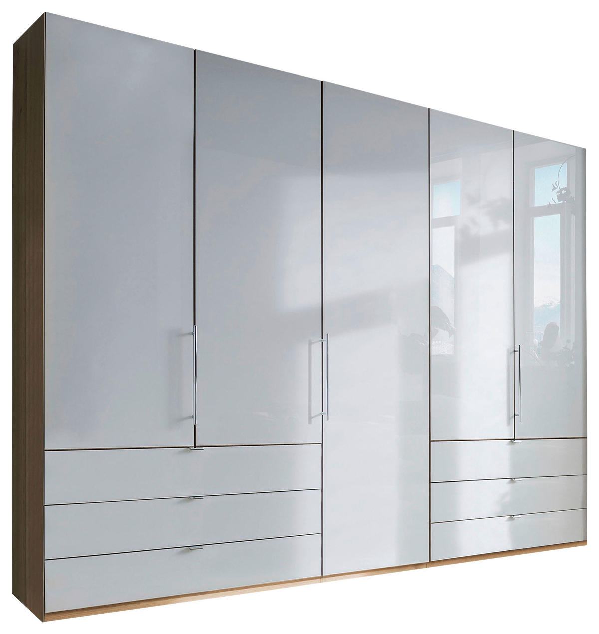 FALTTÜRENSCHRANK 250/216/58 cm 3-türig Weiß, Eichefarben  - Chromfarben/Eichefarben, KONVENTIONELL, Glas/Holzwerkstoff (250/216/58cm) - Venda