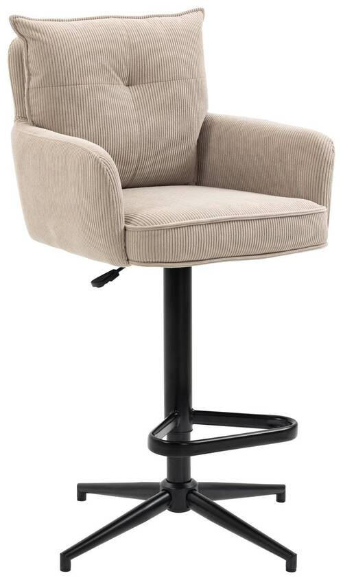 BARHOCKER Cord Creme, Beige Eisen Stoffauswahl, Sitzfläche 360° drehbar, inklusive Armlehnen  - Beige/Creme, Design, Textil/Metall (54/98-120/58cm) - Novel