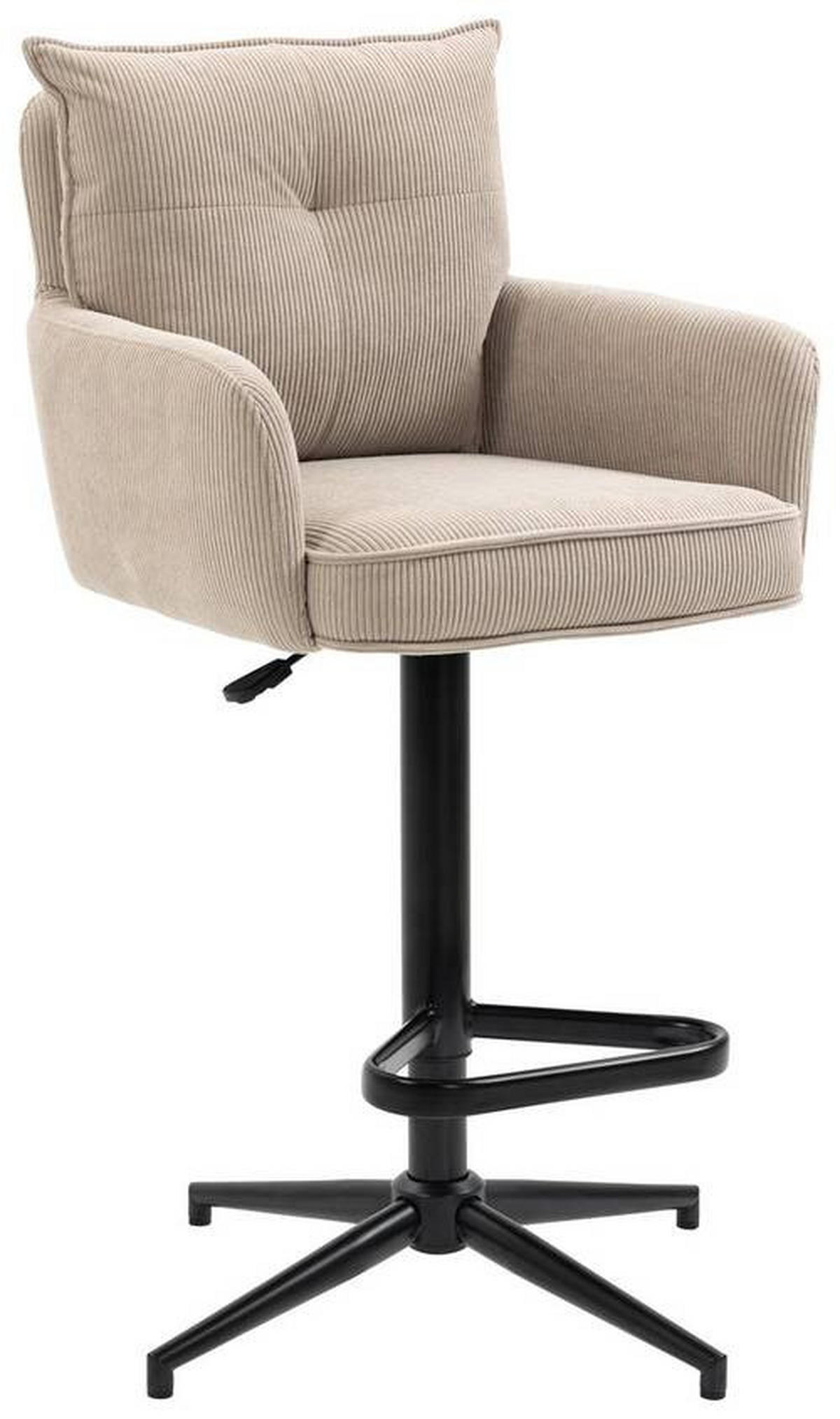 BARHOCKER Cord Creme, Beige Eisen Stoffauswahl, Sitzfläche 360° drehbar, inklusive Armlehnen  - Beige/Creme, Design, Textil/Metall (54/98-120/58cm) - Novel