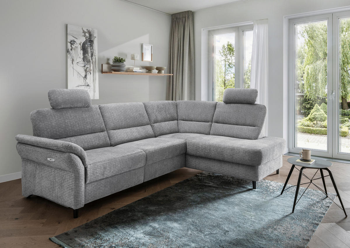 ECKSOFA in Mikrofaser Grau  - Weiss/Schwarz, Modern, Holz/Textil (266/190cm) - Livetastic