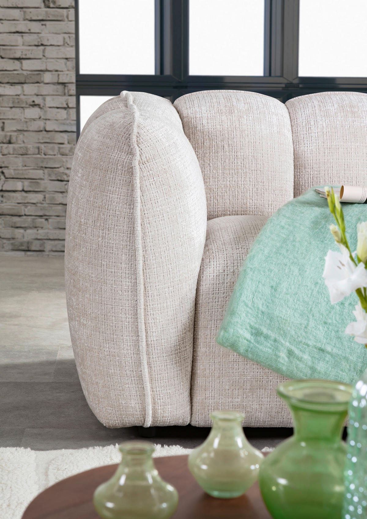 ECKSOFA Chenille Creme  - Creme/Schwarz, Konventionell, Kunststoff/Textil (272/172cm) - Carryhome