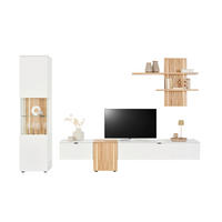 WOHNWAND 310/203/42 cm 3-teilig  in Weiß, Eichefarben  310/203/42 cm  LED-Leuchtmittel   - Eichefarben/Anthrazit, Design, Glas/Holz (310/203/42cm) - Novel