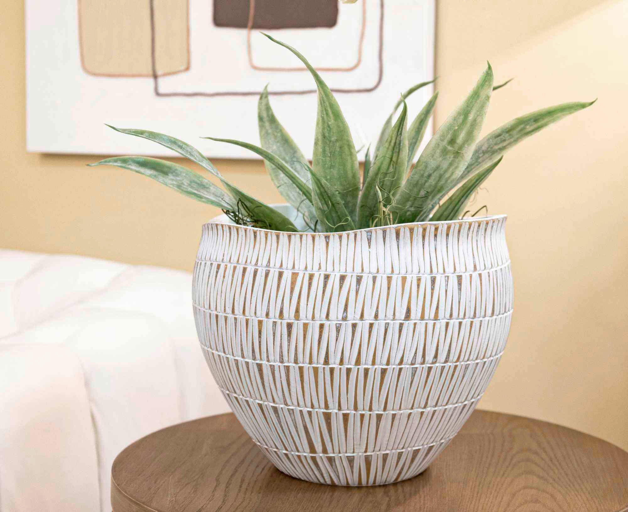 Vase Cachepot Stiky  - Goldfarben/Weiß, Basics, Kunststoff (30.5/24.5/30.5cm)