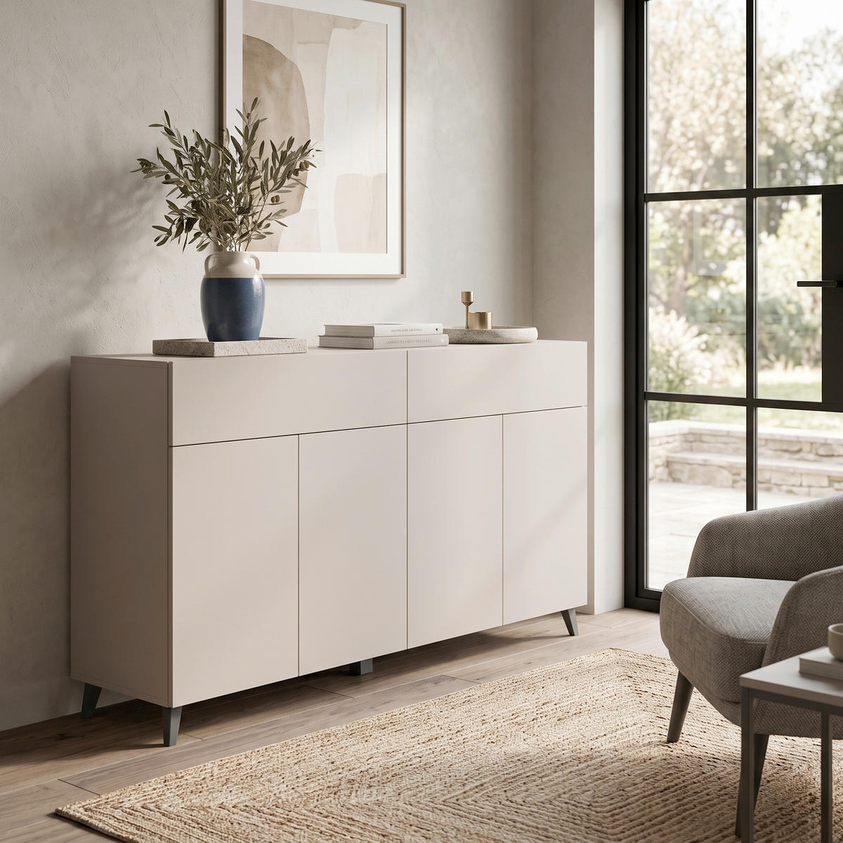 SIDEBOARD  160/95,4/39 cm 2 Schublade(n)  - Kaschmir/Schwarz, Design, Holzwerkstoff/Kunststoff (160/95,4/39cm) - P & B