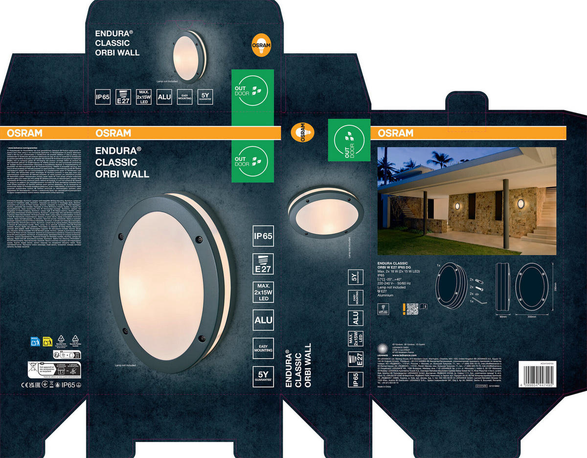 AUßENLEUCHTE 20/9/29 cm   - Dunkelgrau, Basics, Kunststoff/Metall (20/9/29cm) - Osram