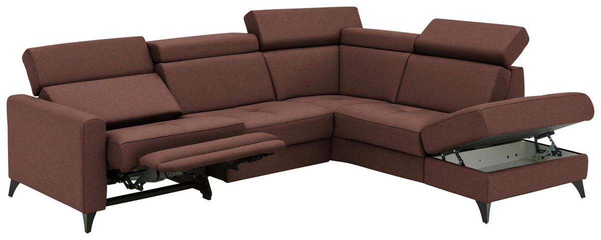 ECKSOFA Flachgewebe Weinrot  - Weinrot/Schwarz, Konventionell, Textil/Metall (276/214cm) - Beldomo System