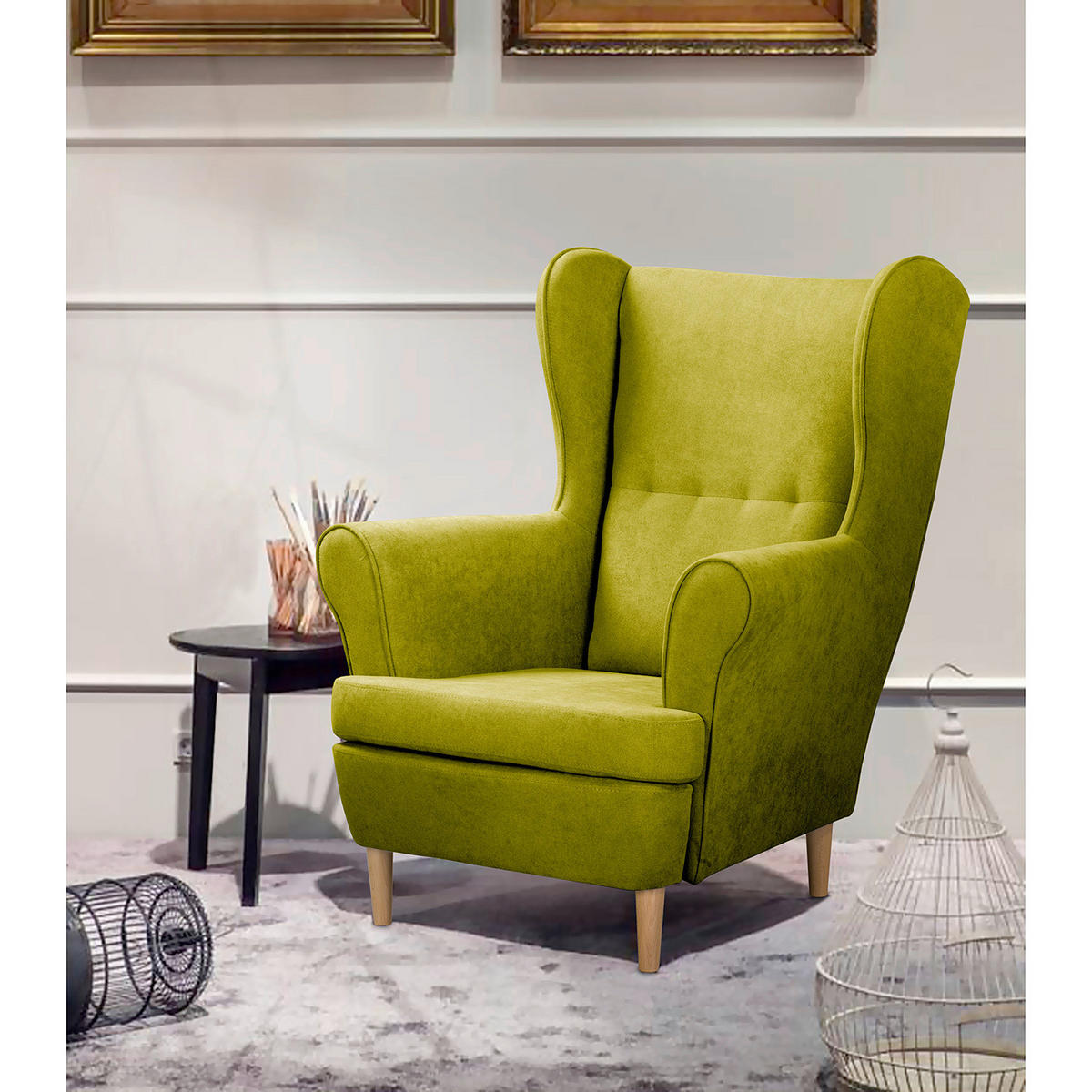 OHRENSESSEL in Mikrofaser Hellgrün  - Naturfarben/Hellgrün, Design, Holz/Textil (87/105/90cm) - Livetastic