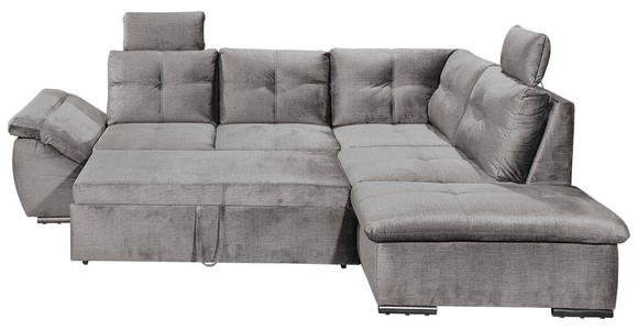 ECKSOFA in Mikrovelours Hellgrau - Hellgrau/Schwarz, KONVENTIONELL, Kunststoff/Textil (265/217cm) - Carryhome