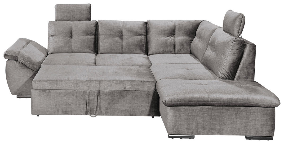 ECKSOFA in Mikrovelours Hellgrau  - Hellgrau/Schwarz, Konventionell, Kunststoff/Textil (265/217cm) - Carryhome