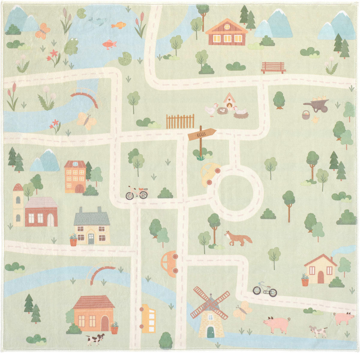 KINDERTEPPICH 120/120 cm LIVING ECOVIA  - Pastellblau/Salbeigrün, Trend, Kunststoff/Textil (120/120cm) - Lindorug