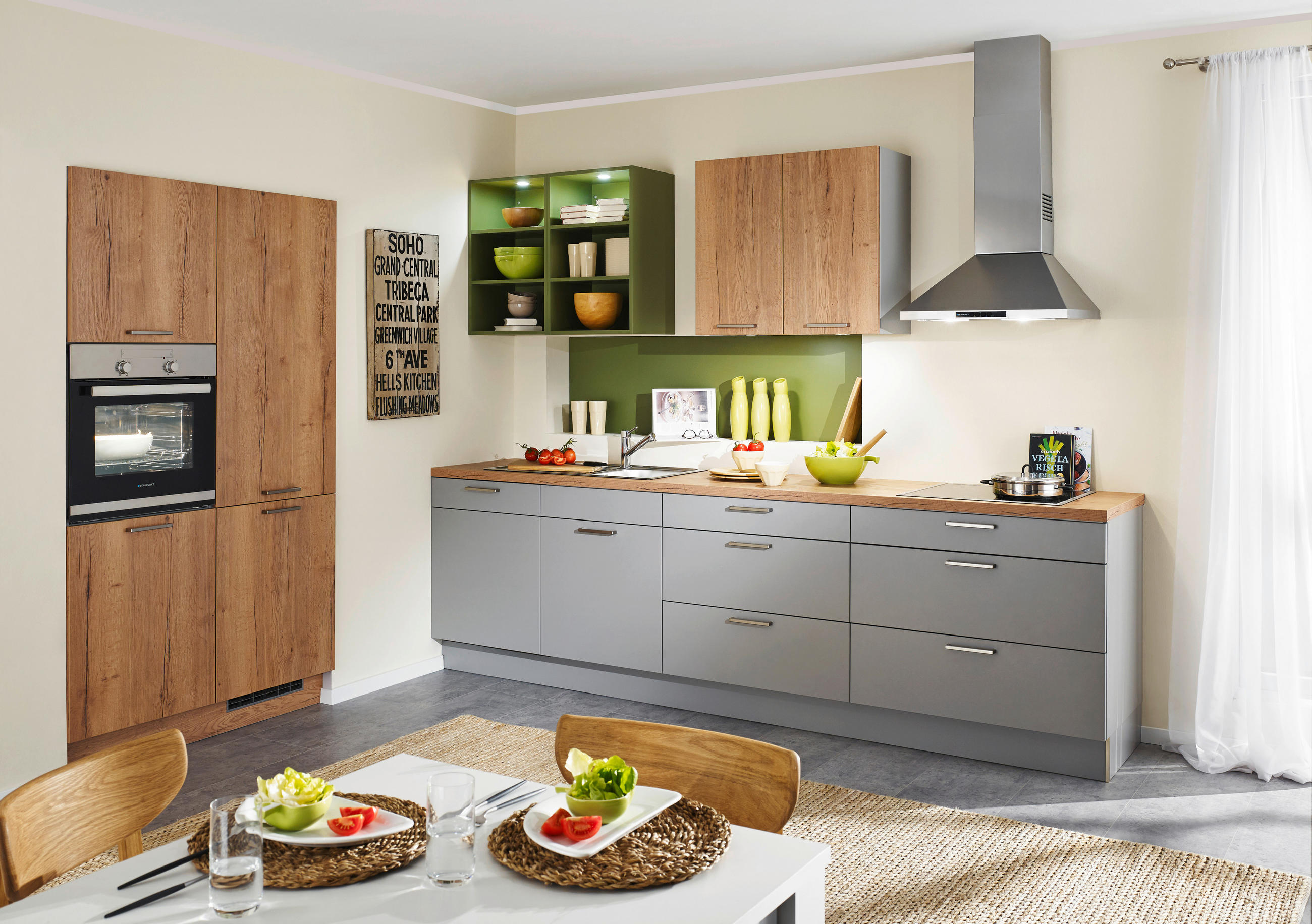 EINBAUKÜCHE UNO  - Grau, Design, Holzwerkstoff - Moderano