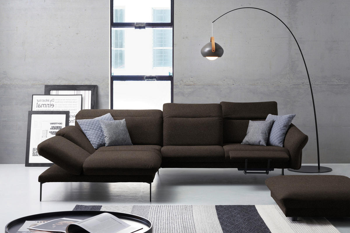 ECKSOFA in Webstoff Dunkelbraun  - Anthrazit/Dunkelbraun, Design, Textil/Metall (203/299cm) - Himolla