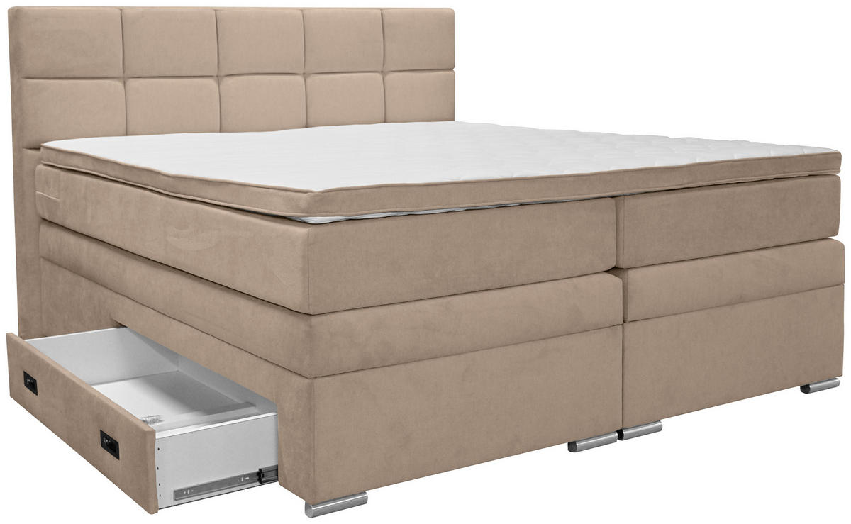 BOXSPRINGBETT 180/200 cm  in Beige  - Beige/Alufarben, KONVENTIONELL, Kunststoff/Textil (180/200cm) - Carryhome
