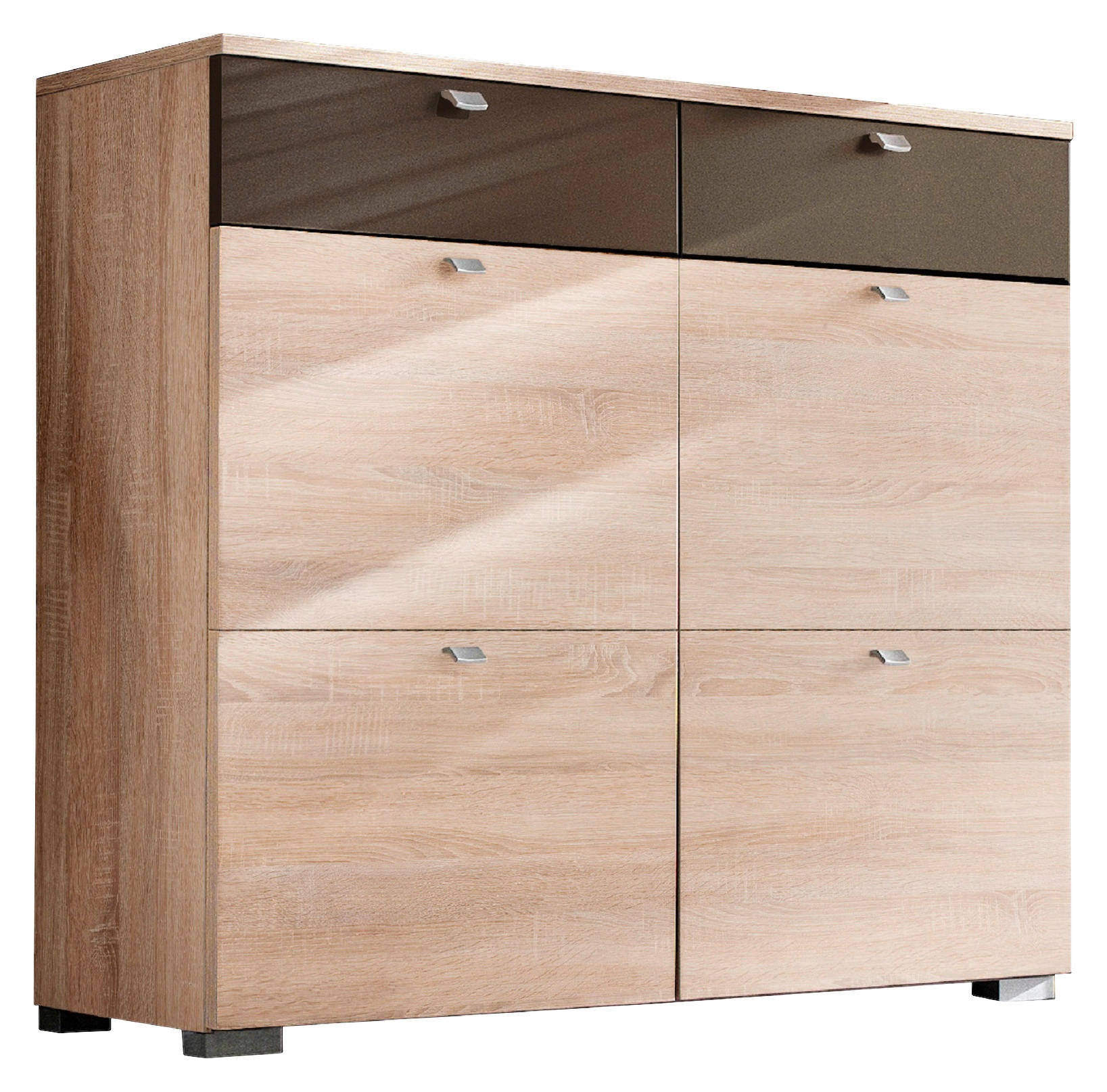 SCHUHSCHRANK  in 118/100/34 cm  - Eichefarben/Silberfarben, Design, Holzwerkstoff/Kunststoff (118/100/34cm) - Moderano